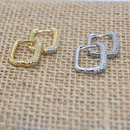 Square Sparkle Hoop Earring